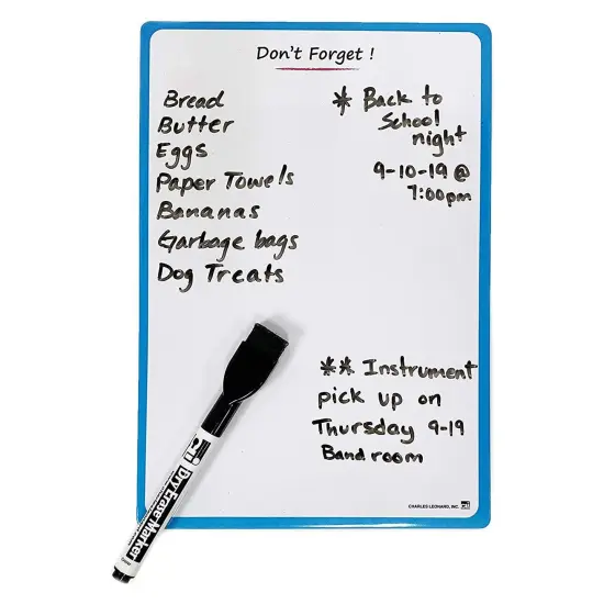 Magnetic Mini Dry Erase Boards, 6-1/4" x 9", Marker w/Eraser and 1 Magnet, Blue Frame, Pack of 12 {3}