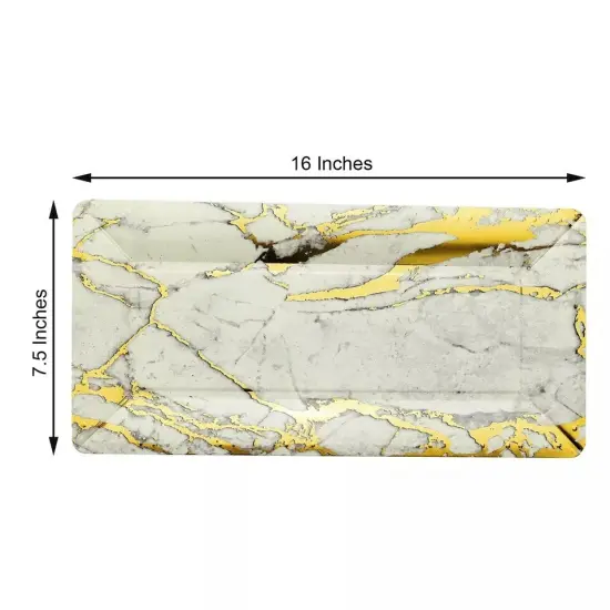 10 pcs 16" Ivory Gold long Rectangle Paper Serving Trays Marble Design {4}