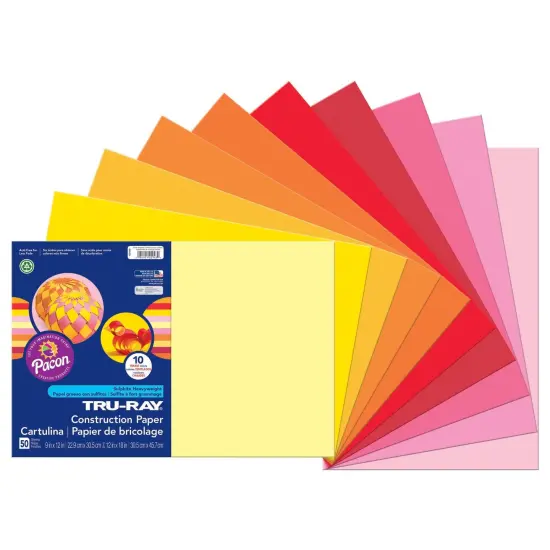 Construction Paper, Warm Assorted, 12" x 18", 50 Sheets Per Pack, 3 Packs {2}