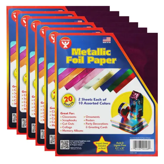 Metallic Foil Paper Sheets, 8.5" x 10", Assorted Colors, 20 Per Pack, 6 Packs {1}