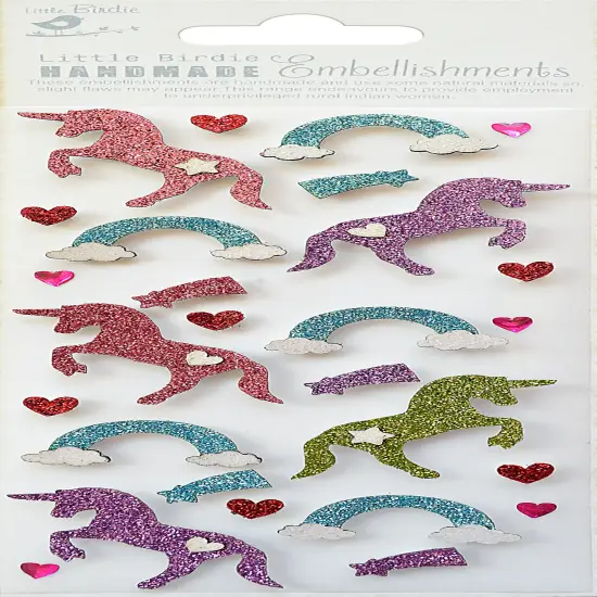 Little Birdie Mini Glitter Embellishments 27/Pkg-Unicorn {1}