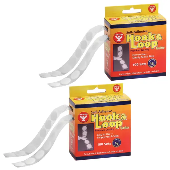 Self-Adhesive Hook & Loop Coins, 5/8", 100 Per Pack, 2 Packs {1}