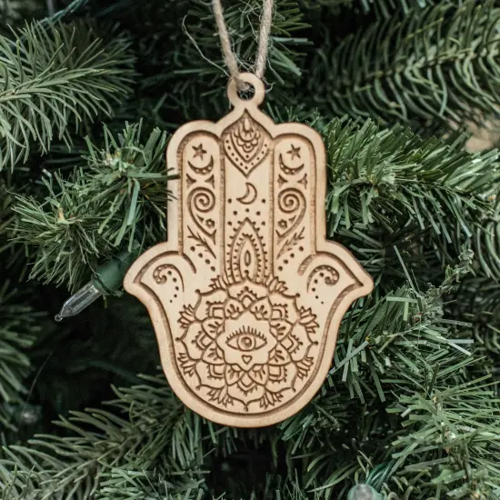 Ornament - Hamsa Hand - Raw Wood 4x3in {2}