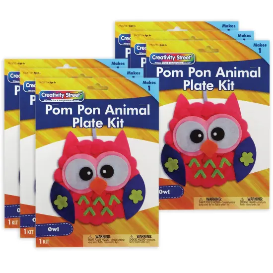 Pom Pon Animal Plate Kit, Owl, 7" x 8" x 1", 6 Kits {1}