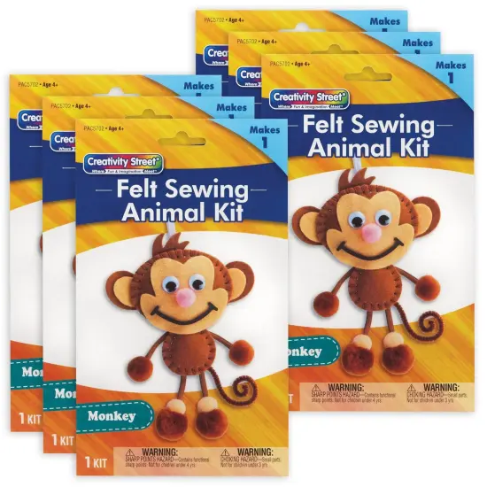 Felt Sewing Animal Kit, Monkey, 6.5" x 10.5" x 1", 6 Kits {1}