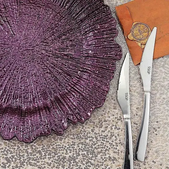 6 PURPLE 13" Round Textured Charger Plates {5}