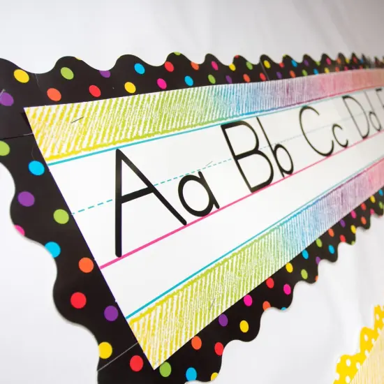 Multicolor Dots on Black Scalloped Border Trim, 35 Feet Per Pack, 6 Packs {4}