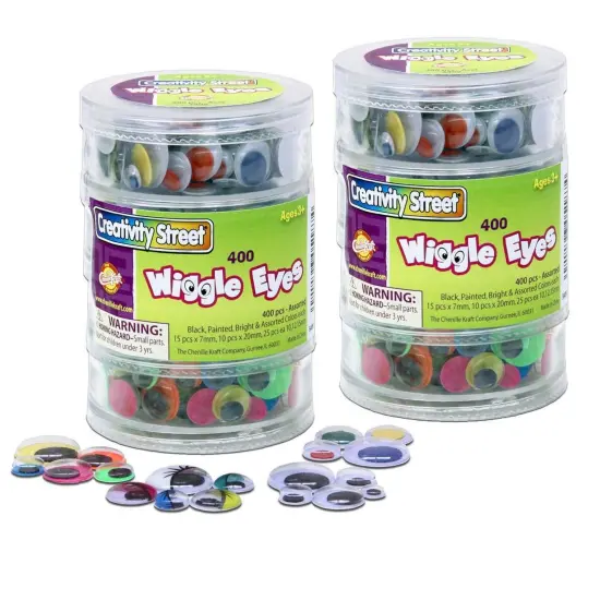 Wiggle Eyes Storage Stacker, Round Assorted Black, Painted & Bright, Assorted Sizes, 400 Pieces Per Pack, 2 Packs {1}