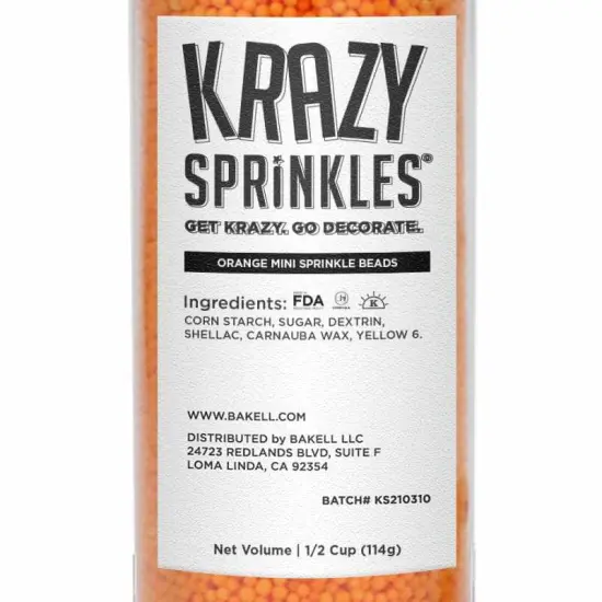 Krazy Sprinkles - Orange Mini Beads (1/2 Cup, 1x Jar) for Cakes, Ice Cream & Cookies {4}