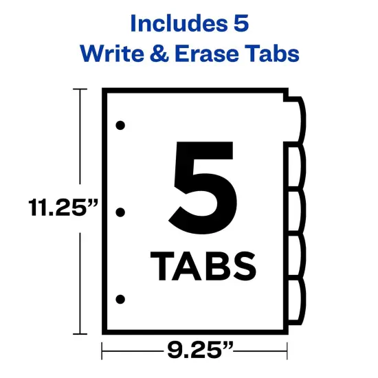 Write & Erase Durable Plastic Dividers with Pockets, 5-Tab Set, Multicolor, 3 Sets {5}