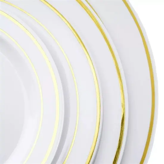 10 pcs Plastic WHITE with Gold Rim 8" PLATES Disposable {2}