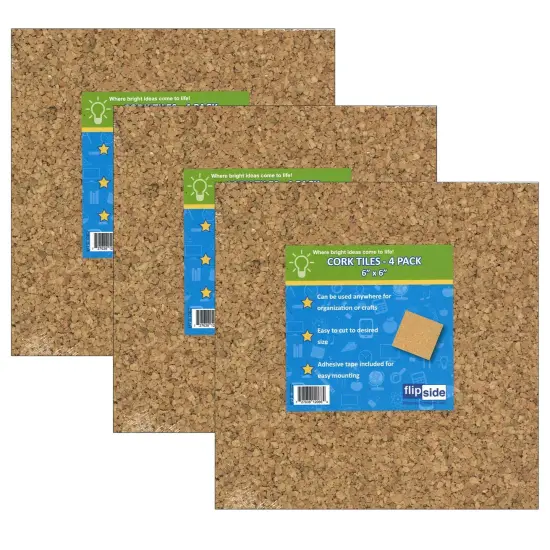 Natural Cork Tiles, 6" x 6", 4 Per Pack, 3 Packs {1}