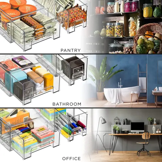 Sorbus 3 Piece (2 Small & 1 Medium) Clear Stackable Pull-Out Drawers - Organization and Storage Containers for Kitchen, Pantry, Bathroom and More {5}