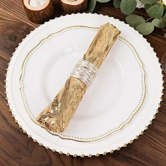 20" x 20" CHAMPAGNE Tulle Net Fabric NAPKIN Wavy Embroidered Sequins {4}