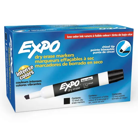 Low-Odor Dry Erase Markers, Chisel Tip, Black, 12 Per Box, 2 Boxes {2}