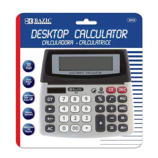 12-Digit Dual Power Desktop Calculator with Adjustable Display, Pack of 2 {2}
