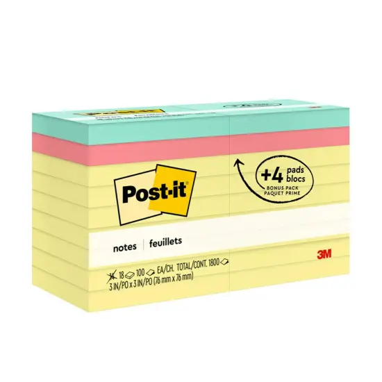 Notes Value Pack, 3 in x 3 in, Canary Yellow, 14 Pads plus 4 Pads in Poptimistic Collection {1}