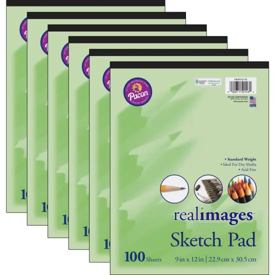 Sketch Pad, Standard Weight, 9" x 12", 100 Sheets, Pack of 6 {1}