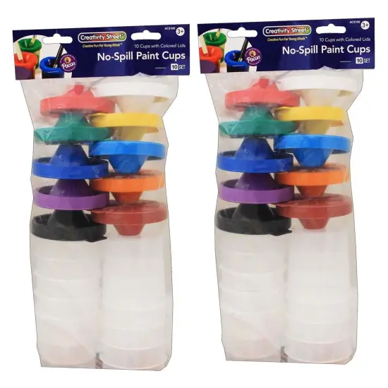 No-Spill Round Paint Cups with Colored Lids, 3" Dia., 10 Per Pack, 2 Packs {1}