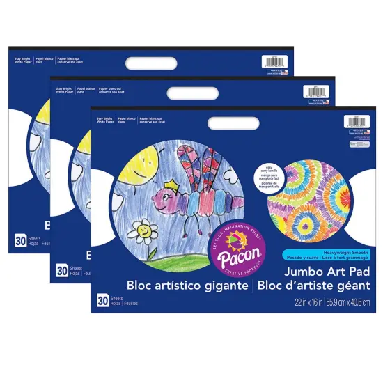Jumbo Art Pad, White, 22" x 16", 30 Sheets, Pack of 3 {1}