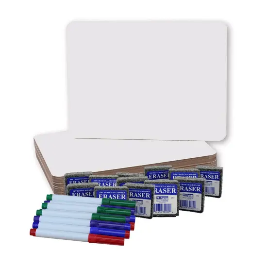 Dry Erase Boards (9" x 12") with Colored Pens & Erasers, Set of 12 {1}