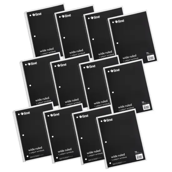 1-Subject Notebook, 70 Page, Wide Ruled, Black, Pack of 12 {1}