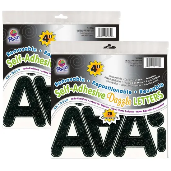 Self-Adhesive Letters, Black Dazzle, Puffy Font, 4", 78 Per Pack, 2 Packs {1}