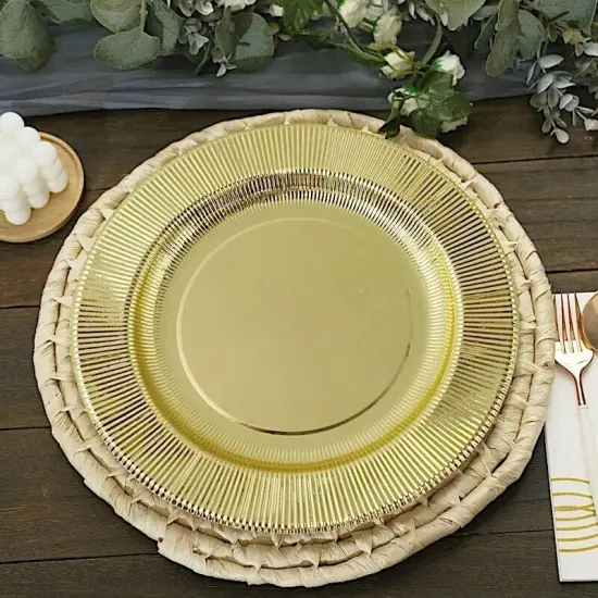 25 GOLD 10" Metallic Round Paper Salad DINNER PLATES Textured Rim {2}