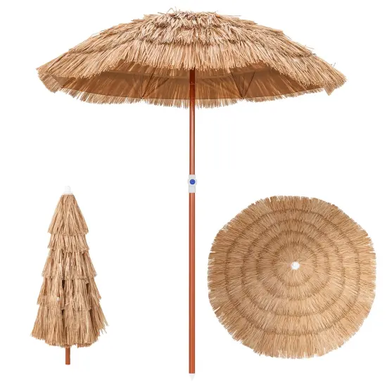 Costway Patio 6FT Tropical Thatched Tiki Beach Umbrella Portable Outdoor Market Tilt {1}