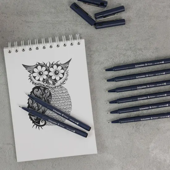 Pictus Fineliners, Wallet, 8 Pieces, Black Ink, Assorted Sizes {2}