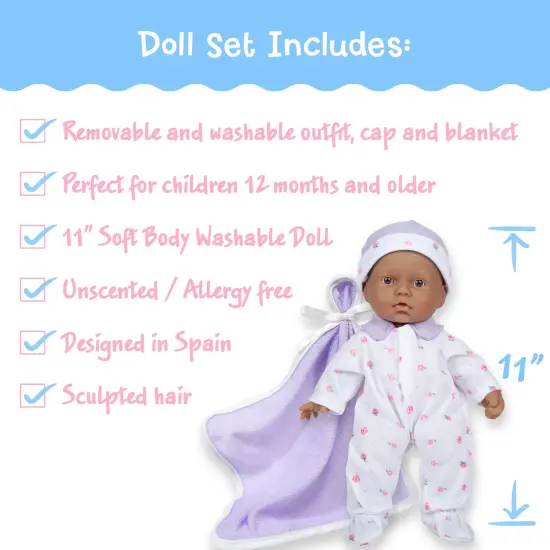 La Baby Soft 11" Baby Doll, Blue with Blanket, Hispanic {6}
