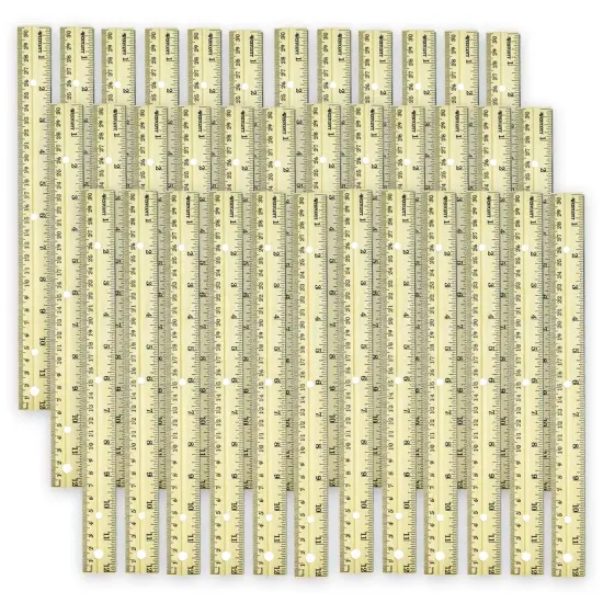 12" Hole Punched Wood Ruler English and Metric With Metal Edge, Pack of 36 {1}