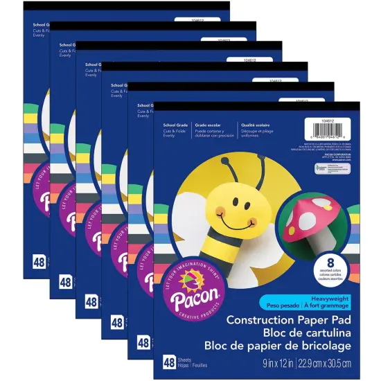Heavyweight Construction Paper Pad, 8 Assorted Colors, 9" x 12", 48 Sheets Per Pack, 12 Packs {1}