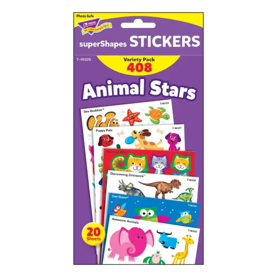 Animal Stars superShapes Stickers-Large Variety Pack, 408 Per Pack, 3 Packs {4}