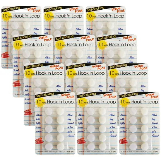 Self-Sticking Hook 'N Loop Dots 5/8", White, 10 Sets Per Pack, 12 Packs {1}
