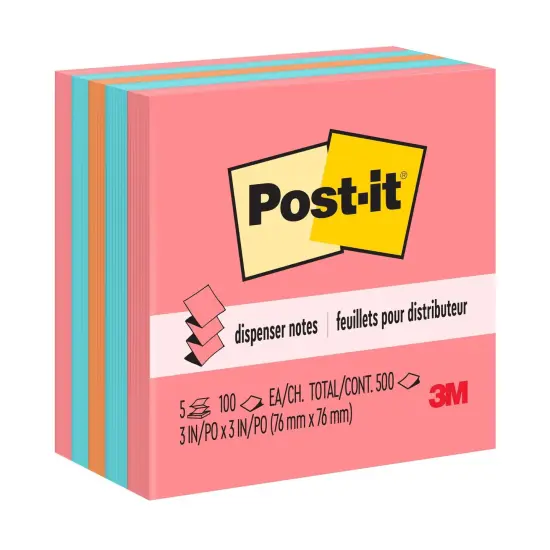 Pop-up Notes, 3" x 3", Assorted, 100 Sheets/Pad, 5 Pads/Pack, 2 Packs {4}