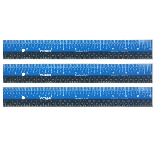 Easy Read&trade; Ruler, Stainless Steel, Blue/Black, 12", Pack of 3 {1}