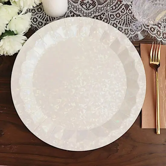 25 IRIDESCENT Metallic Round 12" Paper Salad Dinner Plates Geometric Design {3}