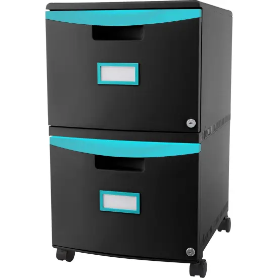 2 Drawer Mobile File Cabinet with Lock, Black & Teal {1}