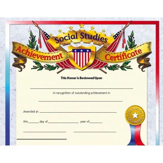Social Studies Achievement Certificate, 30 Per Pack, 3 Packs {2}