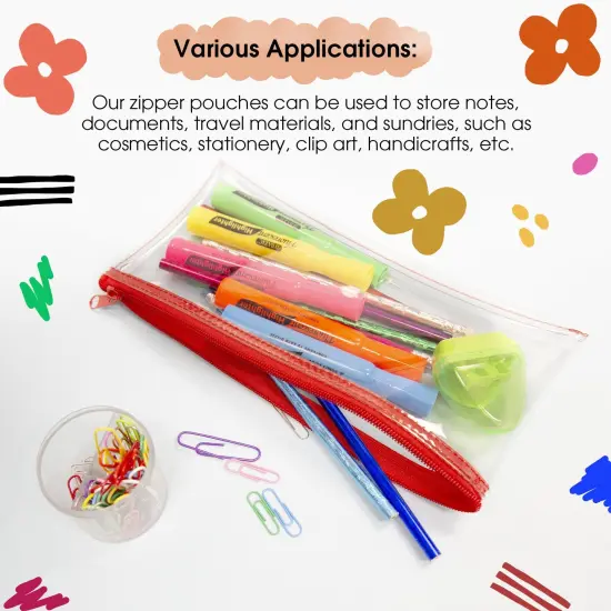 Multipurpose Clear Zipper Pouch, Assorted Color Zippers, Pack of 12 {5}
