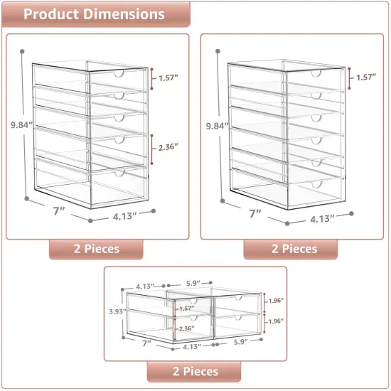 Sorbus 30 Drawers Acrylic Organizer for Makeup, Organization and Storage, Art Supplies, Jewelry, Stationary - 6 Pcs Clear Stackable Storage Drawers {2}