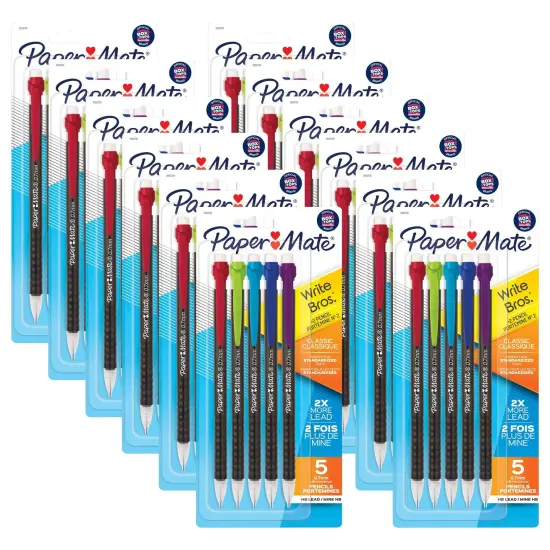 Write Bros&reg; Mechanical Pencil, 0.7mm, Assorted, 5 Per Pack, 12 Packs {1}