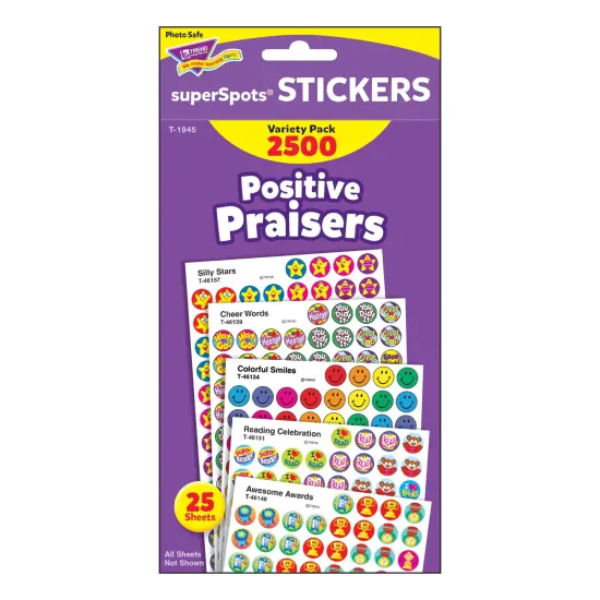 Positive Praisers superSpots&reg; Stickers Variety Pack, 2500 Per Pack, 3 Packs {3}