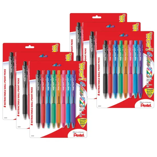 WOW!&trade; Retractable Ball Point Pens, Assorted, 8 Per Pack, 6 Packs {1}