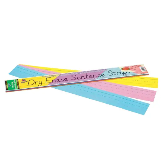 Dry Erase Sentence Strips, 3 Assorted Colors, 1-1/2" X 3/4" Ruled, 3" x 24", 30 Per Pack, 3 Packs {2}