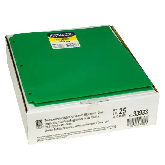 Two-Pocket Heavyweight Poly Portfolio Folder with Three-Hole Punch, Green, Pack of 25 {1}