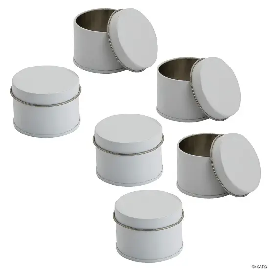 Bulk 48 Pc. White Round Metal Favor Tins {3}