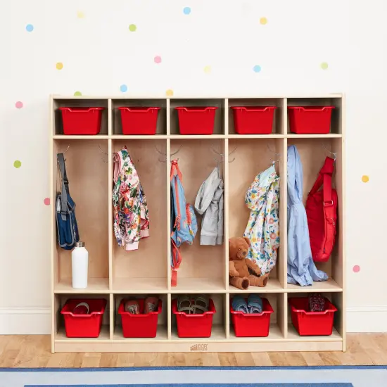 5-Section Coat Locker with 10 Scoop Front Storage Bins, Natural Red {4}