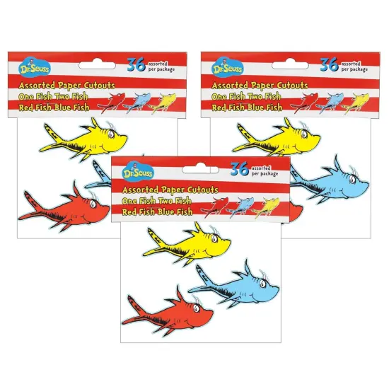 Dr. Seuss&trade; One Fish, Two Fish Assorted Paper Cut Outs, 36 Per Pack, 3 Packs {1}